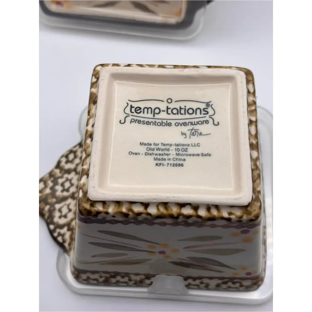 Set of 4 Temptations Ovenware Square Ramekins & Soup Crocks Old World Brown